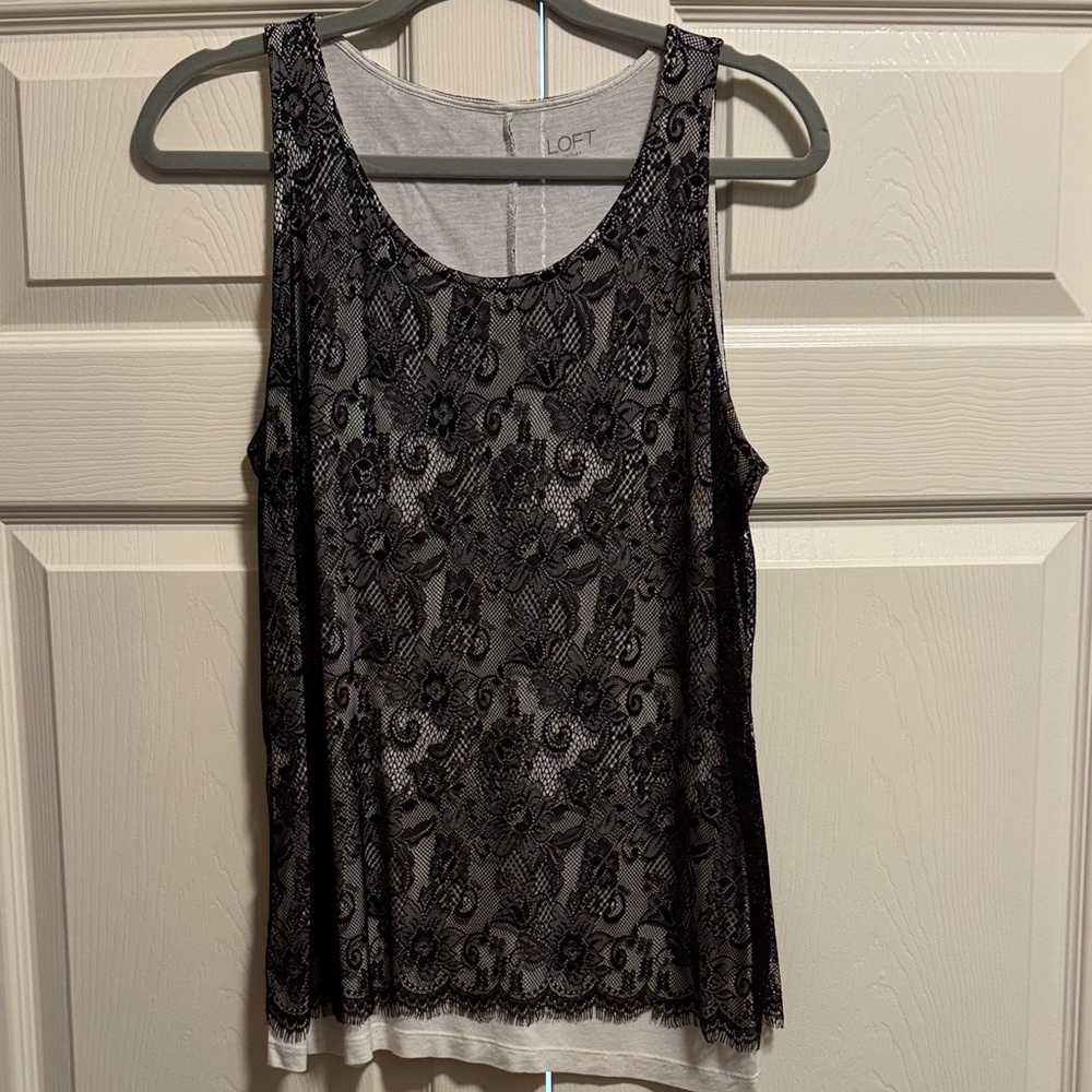 LOFT Black Floral Lace Tank Top